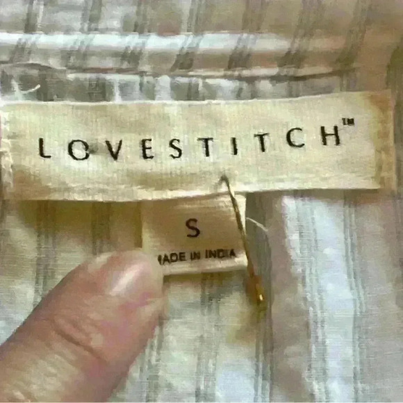 Lovestitch Boho Women’s Blouse Multicolored Striped Tie Keyhole Ruffles Cotton S - Picture 6 of 8